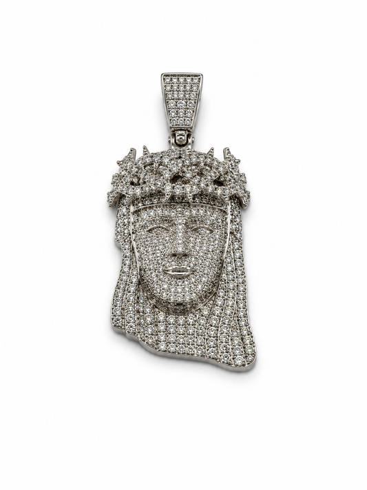 FULL ICE JESUS FACE 925 SILVER