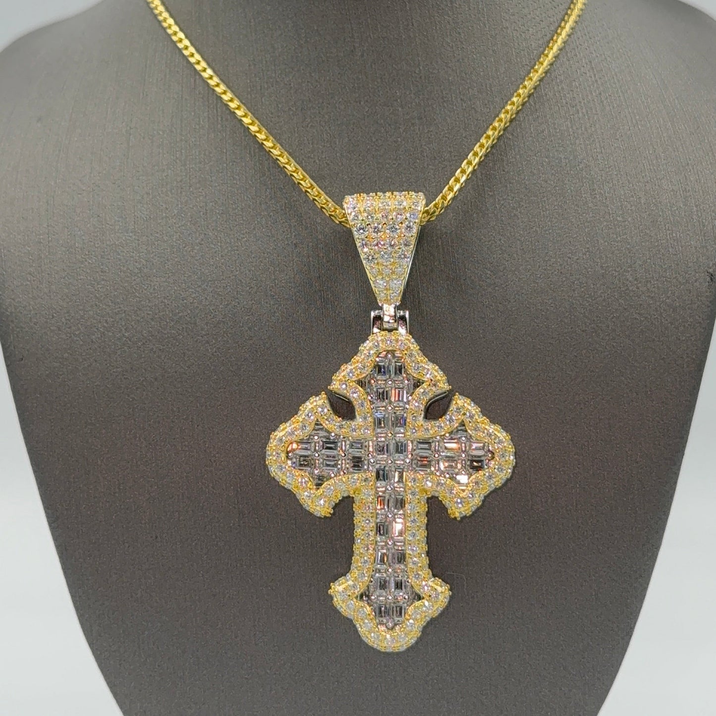 925 Silver Cross Baguette Moissanite