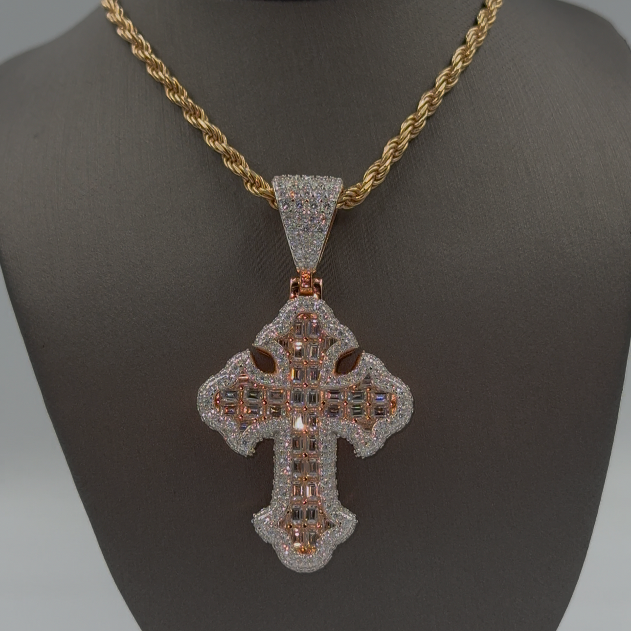 925 Silver Cross Baguette Moissanite