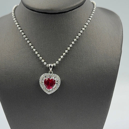 925 SILVER SET RUBI HEART